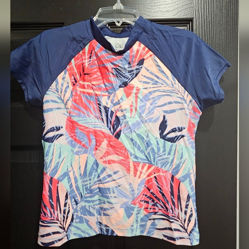 Athleta Navy and Multicolor Leaf Print Girl's Tee